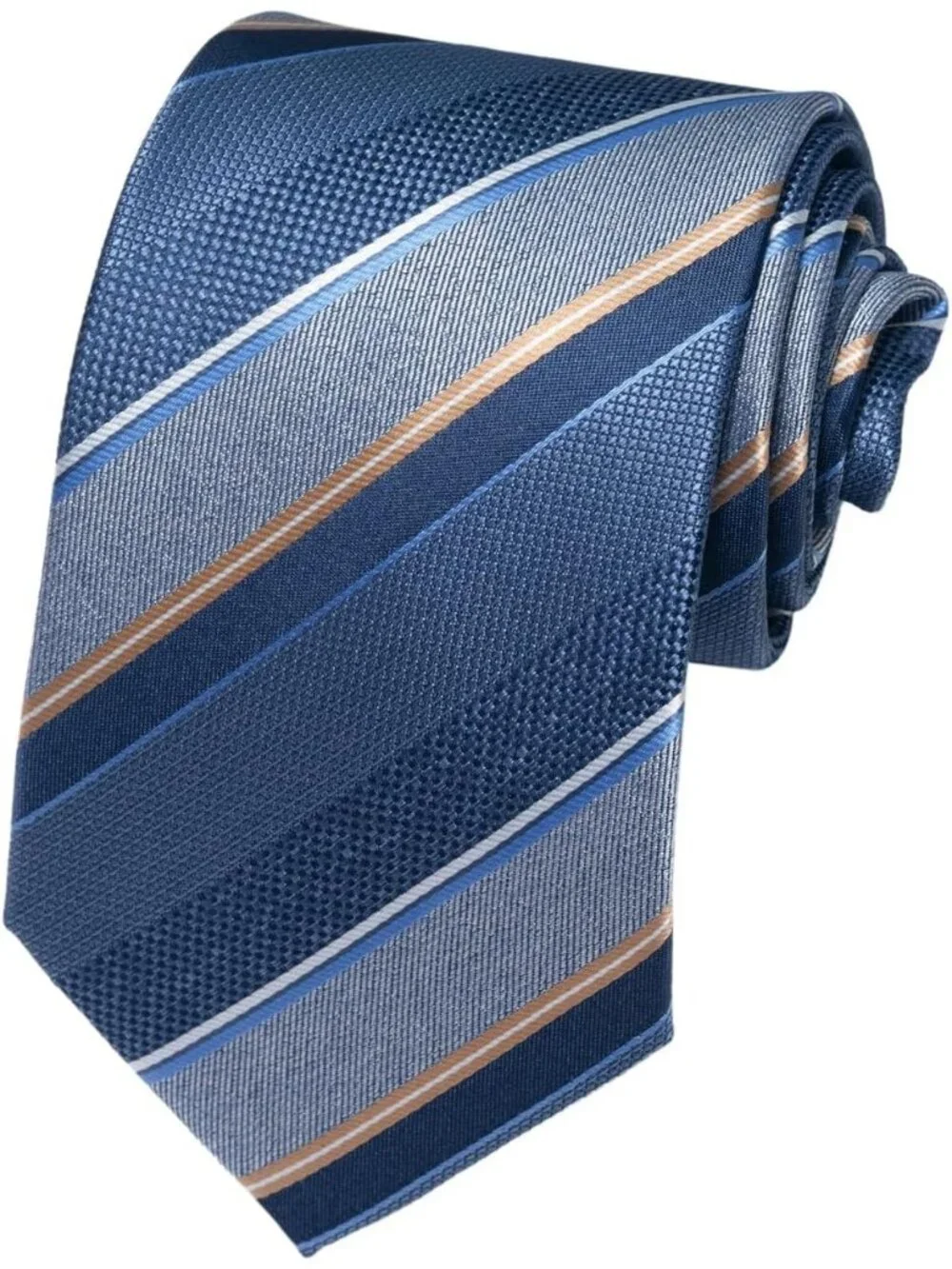 Men Blue 100% Microfiber Textured Regimental Striped Formal Necktie For Business